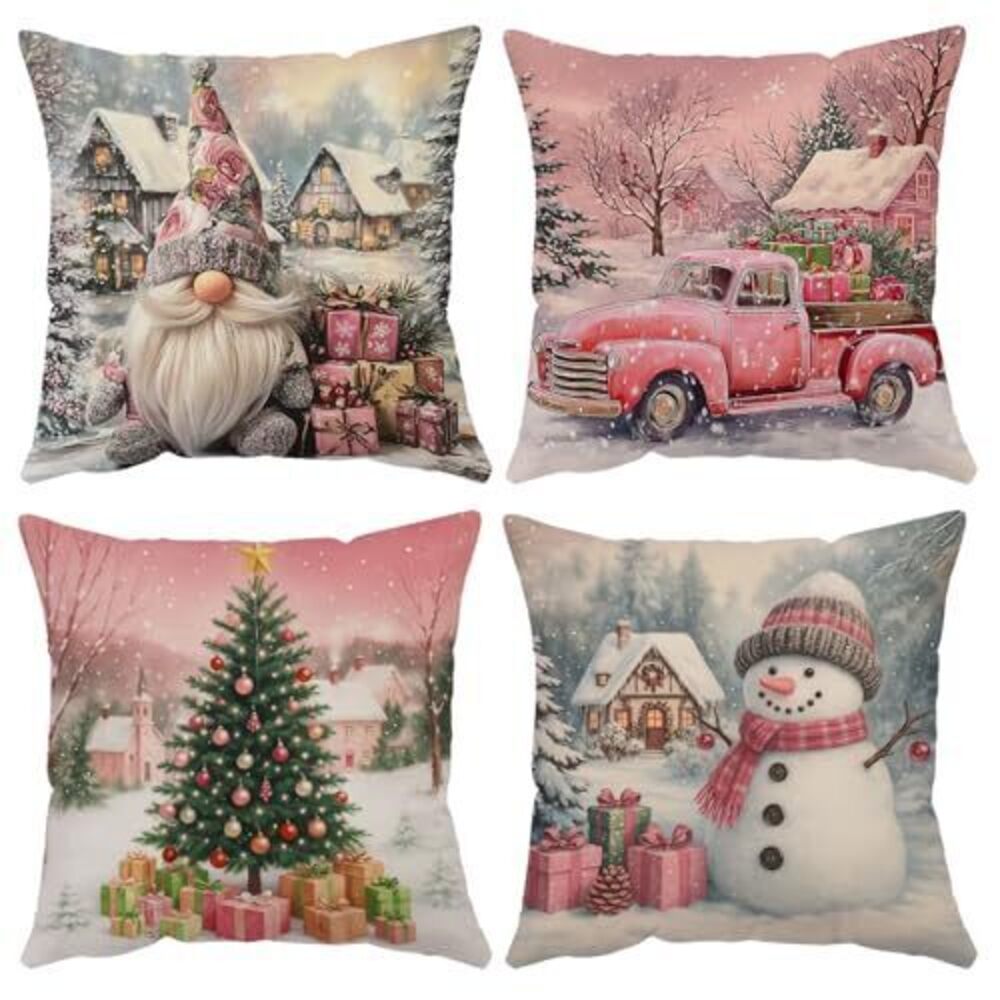 8566 Set of 4 Merry Christmas Decorative Throw Pillow Covers Winter Holiday